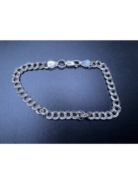Vtg Sterling Silver 925 Signed Double Curb Chain Bracelet Made In Italy 6 3/4"